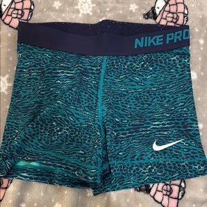 Nike Pro Teal and Navy Patterned Shorts
